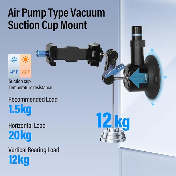 SIRUI Suction Cup Mount for Camera and Phone, Air Pump Vacuum Suction Cup with Magic Arm, Phone Holder, 360°Rotating Double Head Windshield Window Mount for GoPro, for Insta360, for DJI Action, MA-SC