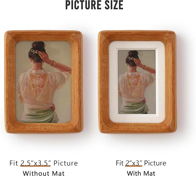 Zelvix Wooden Picture Frames, 2.5x3.5 Small Polaroid Picture Frame Matted to 2x3 with Plexiglass, Teak Solid Natural Wood Tiny Photo Frame, For TableTop and Wall Mounting