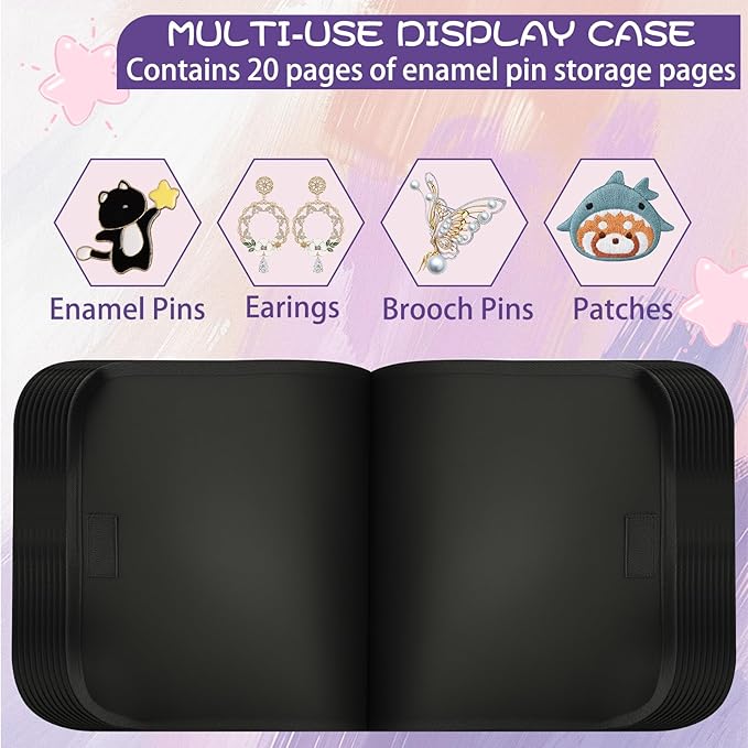 20 Pages Enamel Pin Display Bag - Large Pin Book for Collectors, Portable Travel Pin Board Carrying Case with Protective Film & Handle & Strap, Pin Holder Trading Book for Pins, Earrings and Brooches