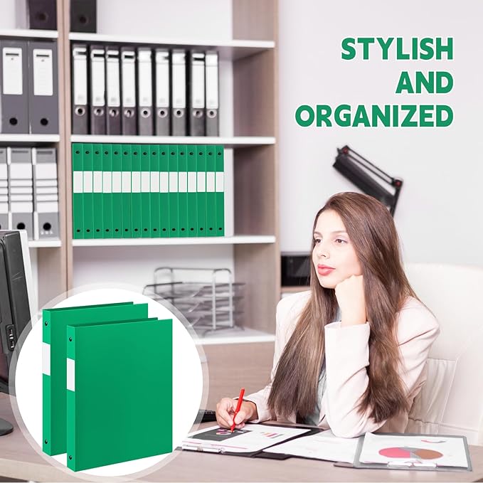 Henoyso 48 Pcs 3 Ring Binder 1/2'' Round Fits Letter Size 8.5'' x 11'' Paper Plastic Flexible Binder Holds 140 Sheets with 1 Pockets Versatile Organizer for Home Office School (Green)