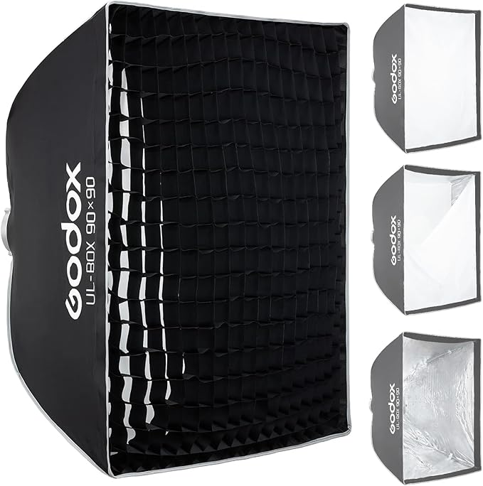 Godox 35”x35” Square Softbox with Bowens Mount, UL-BOX-90 35”/90cm Folding Quick Release Softbox Foldable Soft Box with Grid, Diffuser for Godox/SMALLRIG/Neewer/Aputure