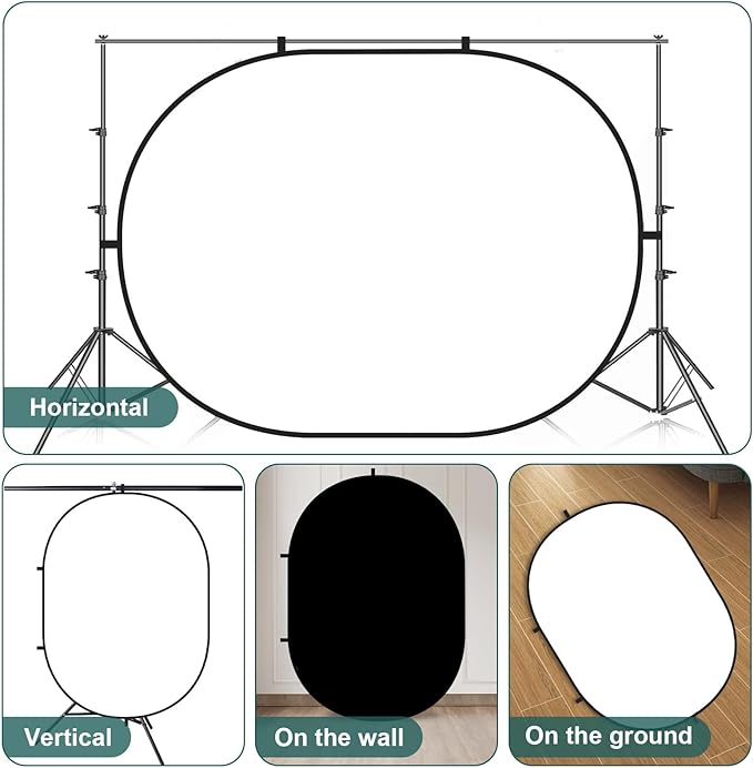 Kate 5x6.5ft(1.5x2m) Collapsible Backdrop White Black Twist Flex Folding Pop up Backgrounds for Photoshoot, Headshots Photo, Video Calls