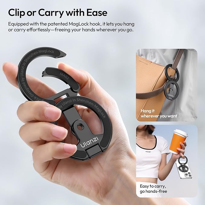 ULANZI MA02 Dual Magnetic Ring Phone Grip Stand, Aluminum for MagSafe Gym Kickstand Compatible with iPhone 17-12 Series, Foldable Phone Tripod Mount with 1/4" Screw for Live Streaming Vlog