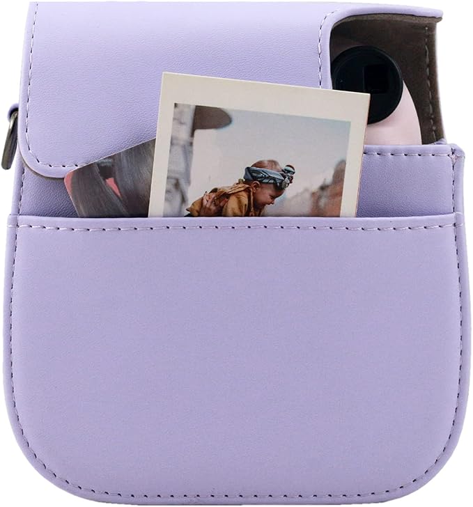 Frankmate Protective Case Compatible with Fujifilm Instax Mini 12 11 9 8 Instant Film Camera with Pocket and Adjustable Strap (Purple)