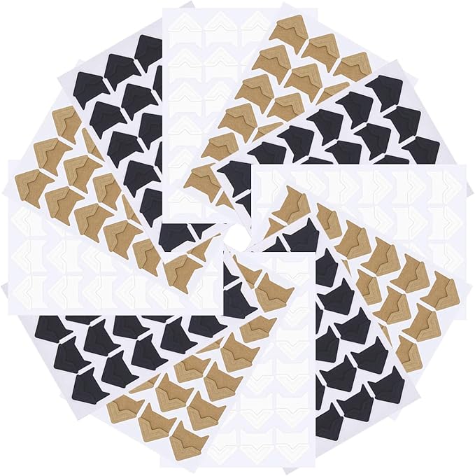 Sunmns 12 Sheets Photo Corners Stickers, Picture Films Self Adhesive Corner for DIY Scrapbook Album (Black, White, Kraft)