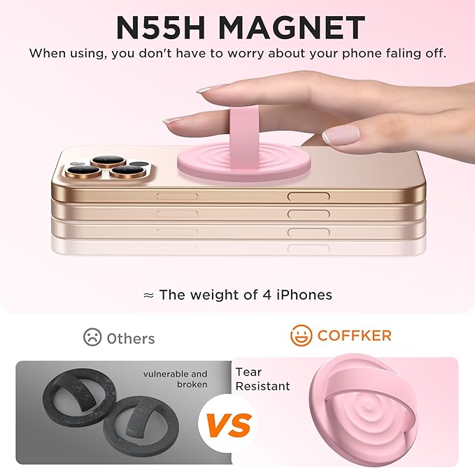 Magnetic Phone Grip Ring Holder, Liquid Silicone Magnet Cell Phone Grip Finger Loop, Compatible with Magsafe, Back of Phone for iPhone 17/16/15/14/13/12 Series, Pink