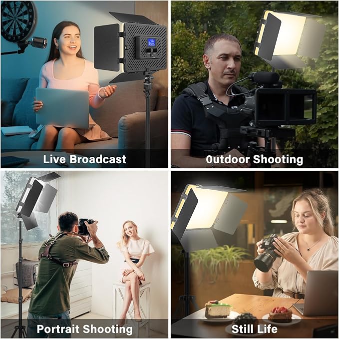 Led Video Light Panel Light with Barn Doors, 4000mAh Rechargeable Camera Lighting, 2500K-8500K Photo Light for Outdoor Indoor Photography Live Streaming Zoom Calls Video Recording