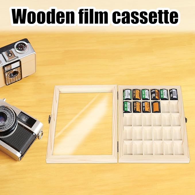 Film Case/135 Film Case -for 30 Rolls of 35mm Films-Decorative Collector's Shadow Box to Sort & Enjoy & Safeguard Film, Vintage Wooden Chest (Film is not Included)
