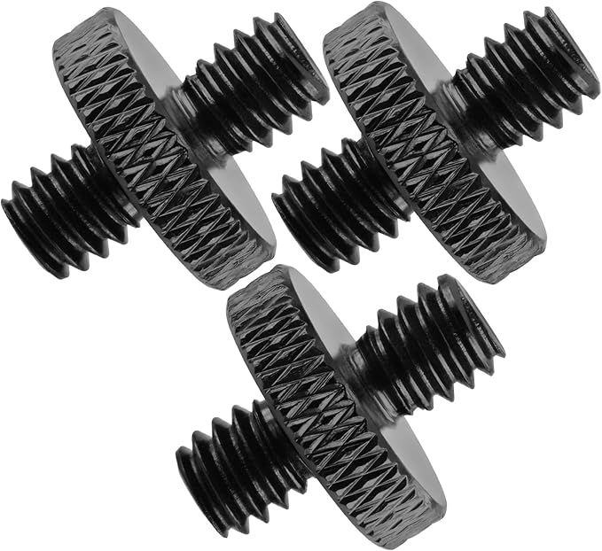 3-Pack 1/4" Male to Male Tripod Nut Connectors, Aluminum, Black