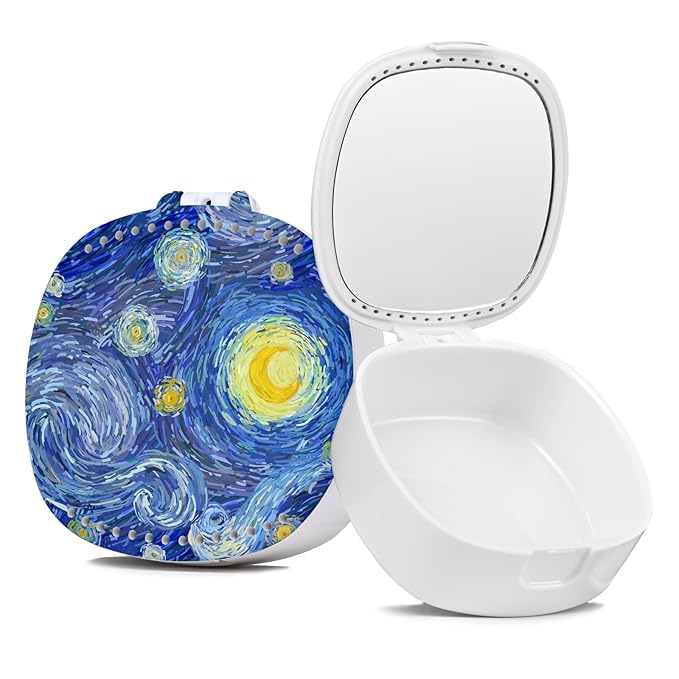 Retainer Case with Mirror & Ventilation Holes - Night Guard & Orthodontic Aligner Case, Blue Star