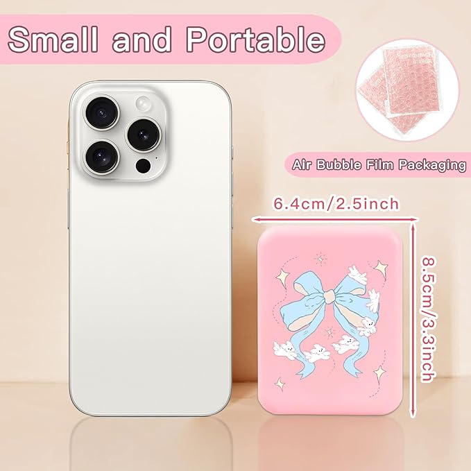 Preppy Cute Bow Travel Compact Mirror with Light for Purses 1X/2X Magnification Small Led Portable Pocket Makeup Mirror, Trendy Christmas Birthday Gift Stocking Stuffers for Teen Girls Women