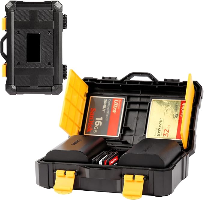 Multi-Function Camera Battery Case Anti-Shock Memory Card Holder for 2X Camera Batteries, 2X CF/XQD/CFeB, 5X SD, 6X TF, and 3X CFeA
