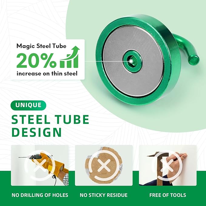 Neosmuk Magnetic Hooks, Cruise Ship Essentials, 130lb+ Heavy Duty Magnetic Hooks for Cruise Cabins, Refrigerator, Grill, Hanging, and Travel | Extra Strong Must-Haves Magnet Hook,Green