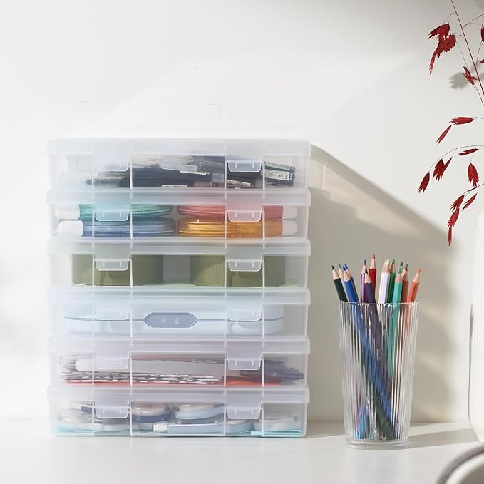 novelinks Small Plastic Storage Box Containers with Latching Lids - Craft Organizers and Storage Stackable Storage Organizer Pencil Crayon Box (9 Pack Medium -Clear)