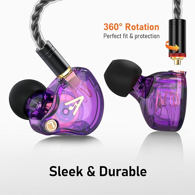 Vibes 202M Wired Earbuds - HiFi in Ear Monitor Headphones - Noise Isolating Ear Buds w/ Mic - Clear Sound, Deep Bass & Comfort-Fit Gaming Earphones - MMCX to 3.5mm & Silver Plated Cord, Carrying Case