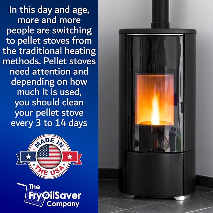 Pellet Stove & Dryer Vent Cleaner Kit – 3 inch Head and 10 ft Long Steel Flexible Brush for Fireplace Chimney, Ash, Lint & Soot Buildup Removal - Pellet Stove Cleaning Kit by FryOilSaver B67C