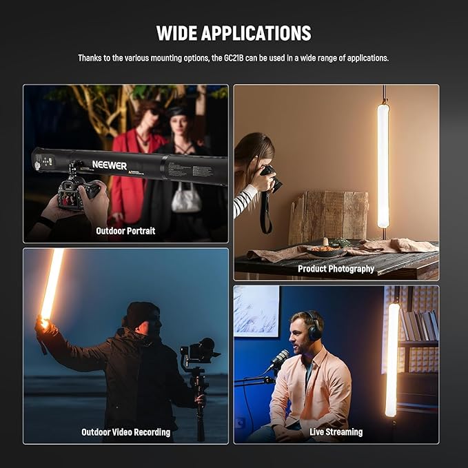NEEWER Basics 21W Handheld LED Fill Light, 35.5" Bi Color Portable Inflatable TPU Video Lighting with Inflator 2700-6500K 1300Lux 12 Scenes CRI95 2500mAh for Studio Photography Video Recording, GC21B