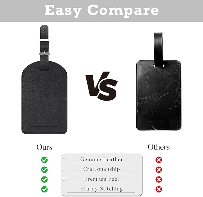 Mayski Genuine Leather Luggage Tags for suitcases, 3 Pack Durable Travel Bag Tags with Privacy Flap, Travel Essentials TSA Approved, Black