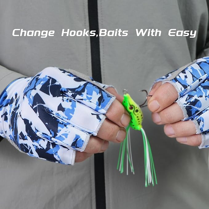 CHSMONB Fishing Gloves UPF50+ Sun Gloves, UV Protection Fingerless Gloves Men Women for Fishing, Kayaking, Rowing, Paddling, Canoeing, Hunting