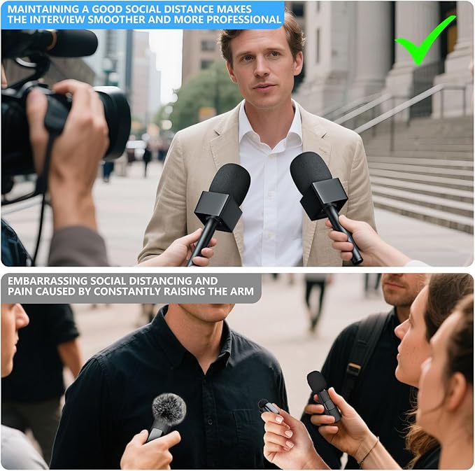 Mic Handle for DJI/DJI Mini/3, Microphone Holder for Rode Wireless GO/Hollyland Lark/Lavalier Mic, Universal Magnetic Mic Stand, Mic Holder with 3 Pop Filter for Vlogging, Interview, Podcast, Reports