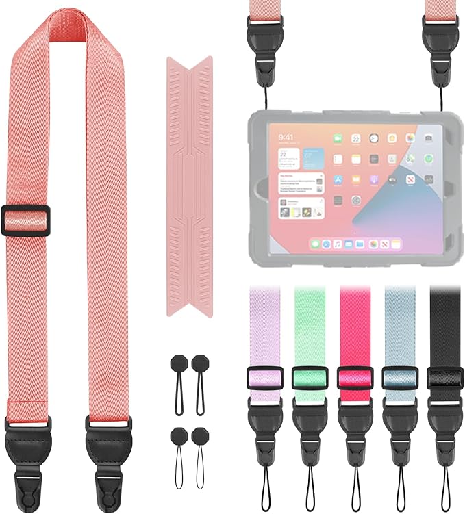 Adjustable Shoulder Straps, Universal IPad lanyard, Silicone Padded Camera Strap with Quick Release Buckle, Comfort Neck Strap for Cameras, iPads, Tablet Case, Binoculars (Peach Powder)
