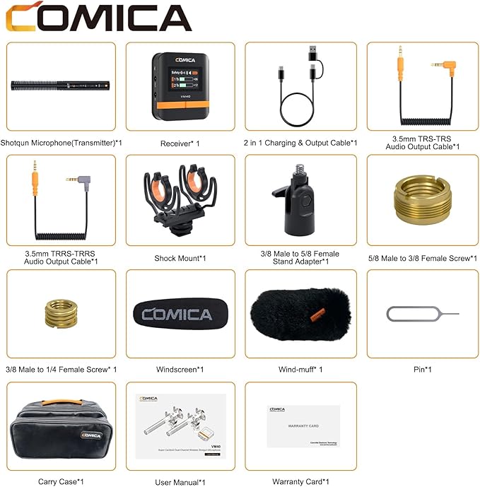 COMICA VM40 Wireless Shotgun Microphone with Receiver for Camera,Smartphone and PC,Support APP Control USB C Digital Output for Video Recording, Podcasting and Interview