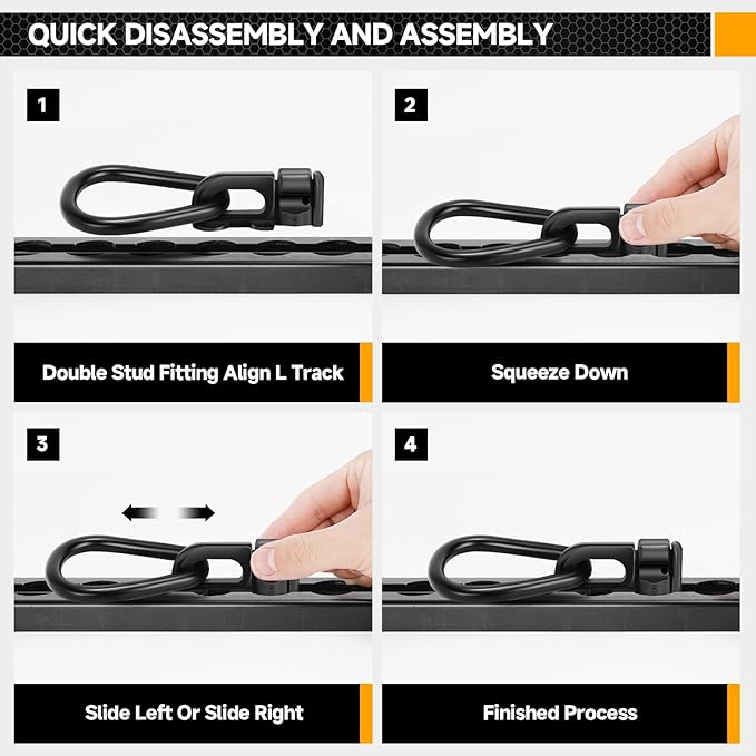 L-Track Double Stud Tie Down Fitting with Pear Link | Used with L Track Rail for Truck Bed,Trailer Cargo Control,Pickup,RV,ATV,Bearing 5000 LBS Heavy Duty Steel (Pack of 6 Black)