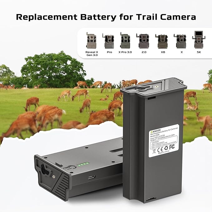 2-Pack Rechargeable Lithium Battery Pack for Reveal Hunting Trail Camera Ultra X, X Pro, Pro 3.0 Reveal Ultra, X Gen 3.0, X Gen 2.0, XB, SK Upgraded Solar Panel Compatibility, LED Battery Meter