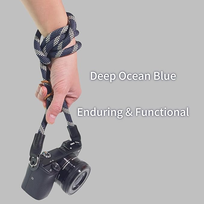 Little Fire Craft Camera Strap Crossbody Camera Neck Shoulder Strap 127cm Climbing Rope for Photographers Lanyard 10mm Thick - Deep Ocean Blue