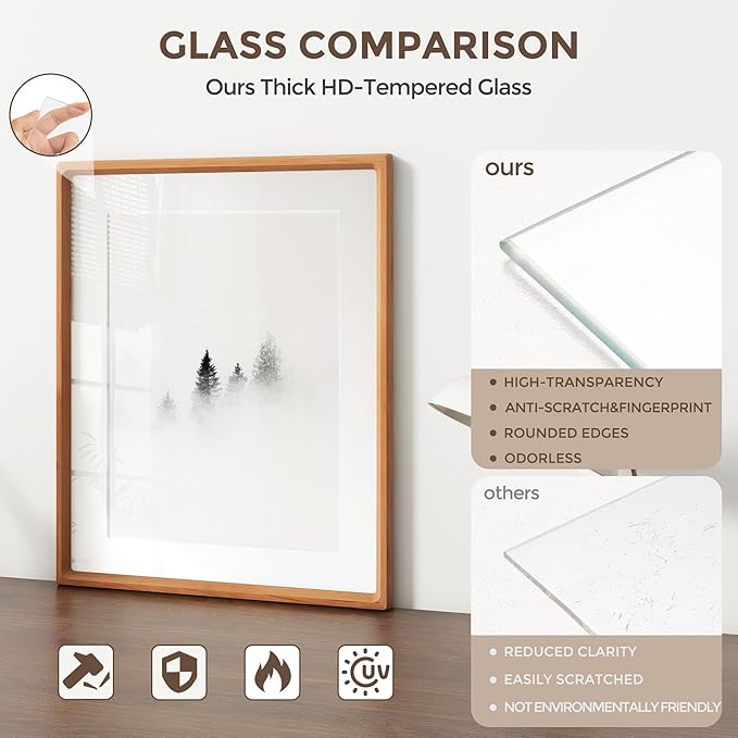 4x6 Picture Frame, USA-Sourced Natural Cherry Wood Photo Frame with Tempered Glass, Handcrafted Rounded Corner 4 x 6 Wooden Frame Matted to 3.5x5 Photos, Wall or Tabletop Display