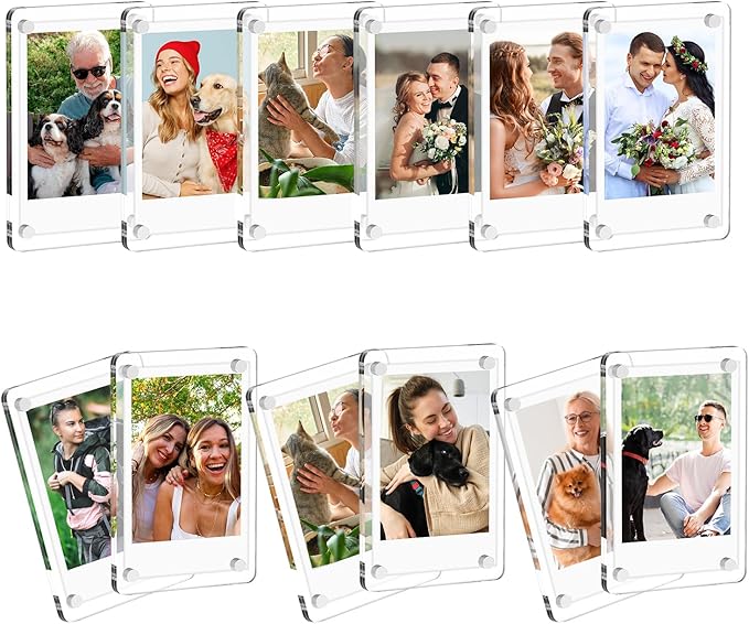 Yncotte 12 Pack Magnetic Fridge Frames, 2.3 * 3.5 Inch Acrylic Photo Magnets for Refrigerator, Double Sided Mini Picture Frame Magnets Clear for Fujifilm Instax Mini Instant Film