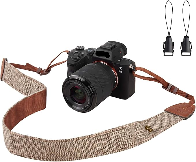 WANBY Camera Strap Brown Canvas Neck Shoulder Strap with Quick Release Buckles for DSLR SLR
