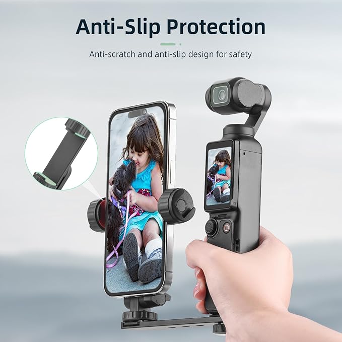 BRDRC Pocket 3 Phone Holder Mount, Metal Expansion Adapter Phone Clip with 1/4” Screw and Cold Shoe for DJI Osmo Pocket 3 Creator Combo Accessories - Can be Used with Tripod Selfie Stick