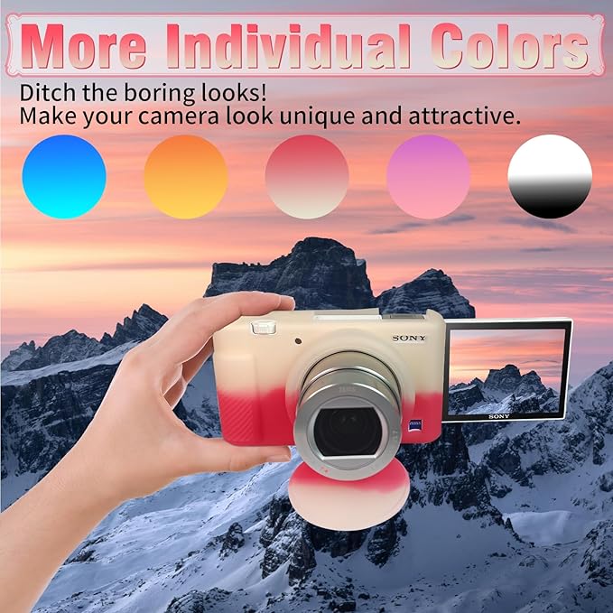 Easy Hood Camera Case for Sony ZV-1, Soft Silicone Cover Camera Sleeve Body Skin Protective Case with Removable Lens Cap for Sony ZV1 Digital Camera, White Pink