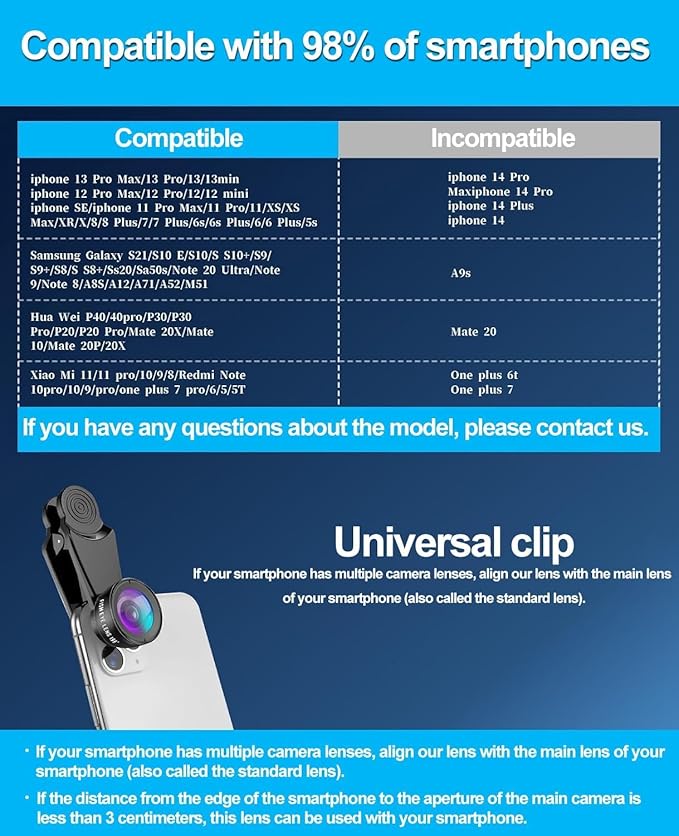 10 in 1 Phone Camera Lens Kit - Wide/Macro/Telephoto/Fisheye + CPL/Star Filters, for iPhone & Android, HD Pouch Universal Phone Lens Clip and Black Portable Bag for Most of Smartphone