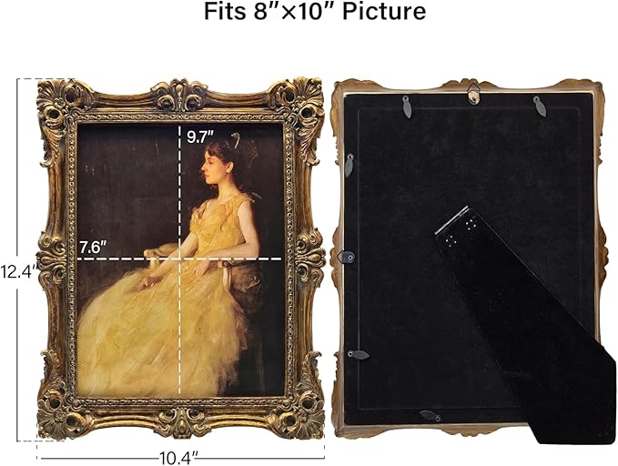 CISOO 8x10 Vintage Picture Frame Antique Ornate Bronze Gold Photo Frame, for Table Top and Wall Display, Decorative Floral Design Retro Home Decor, Photo Gallery Art