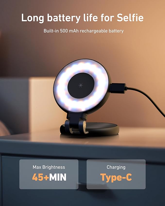 TELESIN C03 Magnetic Phone Beauty Selfie Light Compatible with iPhone Magsafe, CRI97 360° LED Selfie Ring Fill Light with Mirror for Selfies/Photography/TikTok/Zoom Calls/Video Conference(Black)