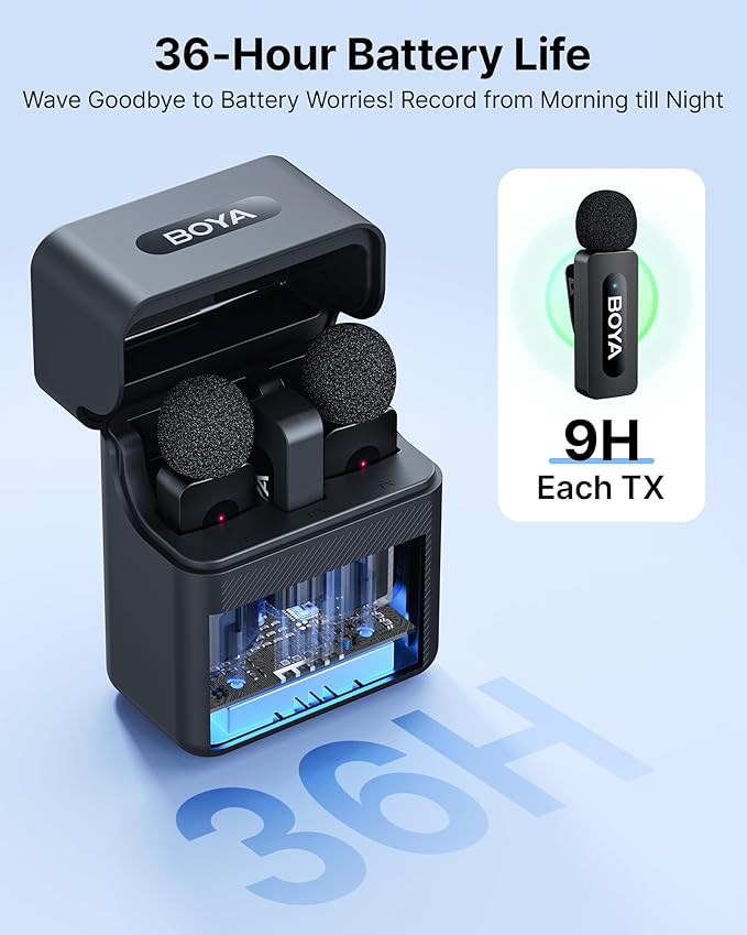 BOYA V3 Wireless Lavalier Microphone for iPhone with MFi Certified Lightning Port, 36H Battery Life with Charging Case, Noise Canceling Clip on Lapel Microphone Wireless Mini Mic for Video Recording