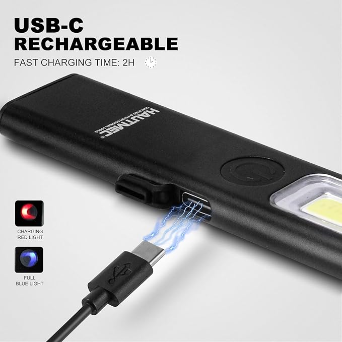 HAUTMEC Pocket EDC Flashlight Rechargeable 200 Lumens Slim Flat Flashlight Magnetic 3 Modes Mini Led Flashlights for Work Light HT0379