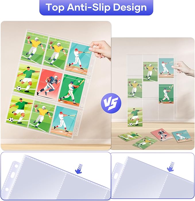 Tioplior 120 Pack 9 Pocket Double Side Card Sleeves Binder Sheets Holds 2160 Cards,Trading Card Binder Sleeves for 3 Ring Binder, Card Sleeve Pages fit for Baseball, Football, Business, Cards
