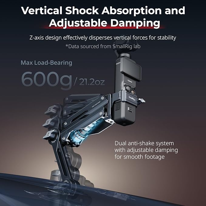 SMALLRIG Mini Shock Absorber Arm, 4-inch Vacuum Suction Cup, Double Spring and Hydraulic Damping, Car Mount for DJI Osmo Pocket 3/Action 6/5 Pro/4, for GoPro Hero13/12/11, for Insta360 X5/4/3-5123