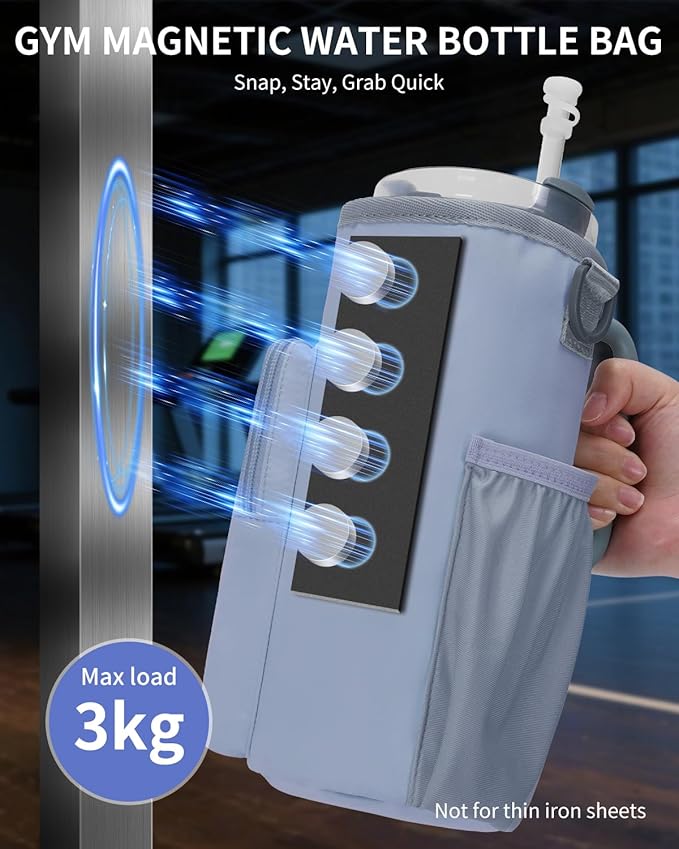 sportsnew Magnetic Gym Bag for Women Men, Water Bottle Carrier Holder with Strap & Phone Pockets for 40oz Tumbler with Handle, 4 Built-in Magnets Small Gym Bag for Sports, Workout, Fitness, Walking