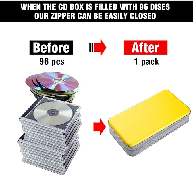 DVD Case, Bivisen CD Case Holder Wallet Binder 96 Capacity CD/DVD Cases Storage Holder Binder Organizer Wallet Book for Car Home Travel (Yellow)