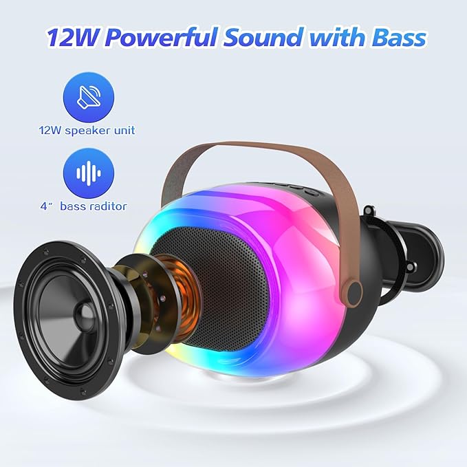 Karaoke Machine for Adults,Portable Bluetooth Speaker with Two Wireless Microphones and Dynamic Lights,Support TF/USB/AUX,Birthday Gifts for Girls/Boys/Men/Women/Family Home Party