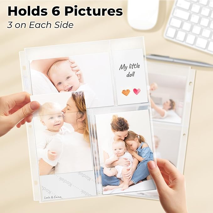Dunwell Photo Sleeves for 3-Ring Binder, (4x6 Mixed Format, 25 Pack) for 150 Pictures, Each Photo Page Sheet Holds Six 4 x 6 Pictures or Postcards, Acid-Free Poly 4x6 Album Refill Pages