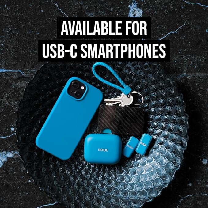 RØDE Wireless Micro - Compact Wireless Microphone, Two Mics with Charge Case for Smartphone Content Creation - USB-C, Blue