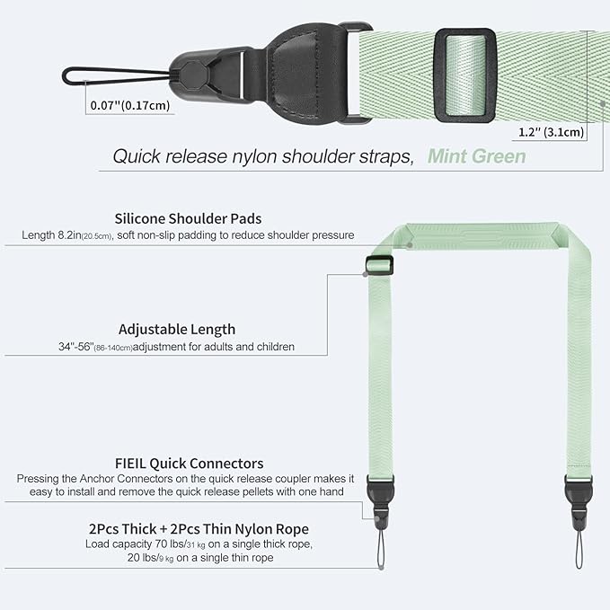 Adjustable Shoulder Straps, Universal IPad lanyard, Silicone Padded Camera Strap with Quick Release Buckle, Comfort Neck Strap for Cameras, iPads, Tablet Case, Binoculars (Mint Green)