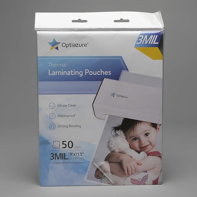 Optiazure Thermal Laminating Pouches 9"x11.5" Inches, 3mil 50Pack, Laminating Sheets, Clear, Letter Size,Office and School Supplies