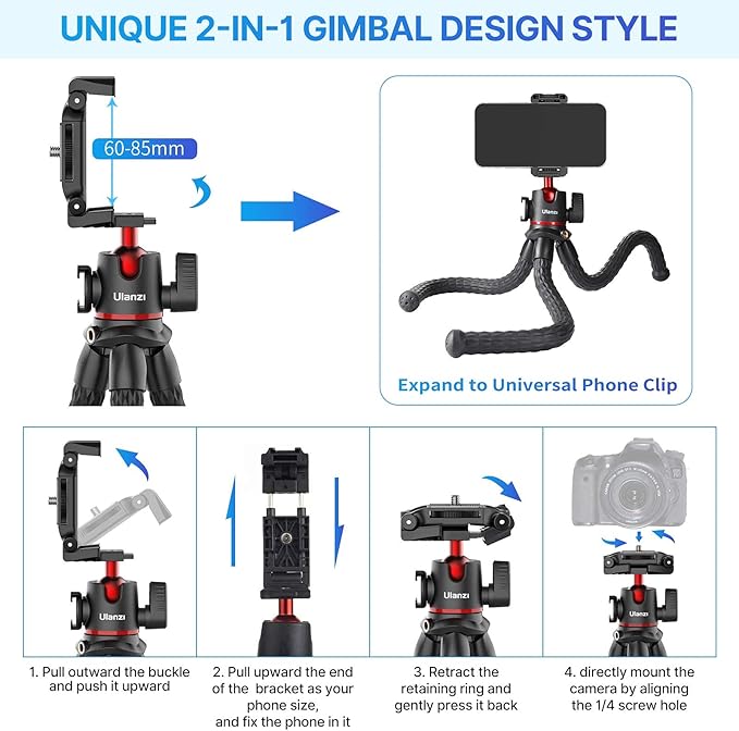 ULANZI MT-33 Camera Tripod,Flexible Mini Tripod with 1/4" Screw for Magic Arm + ULANZI Smartphone Video Rig with Handles