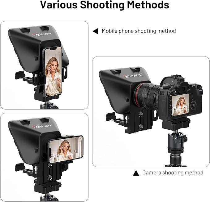 Desview T3 Teleprompter Teleprompter with Remote Control Work with iPad/Tablet/Smartphone up to 10 inch High Display Mirror Support Wide Angle Lens Great Partner for Live Streaming